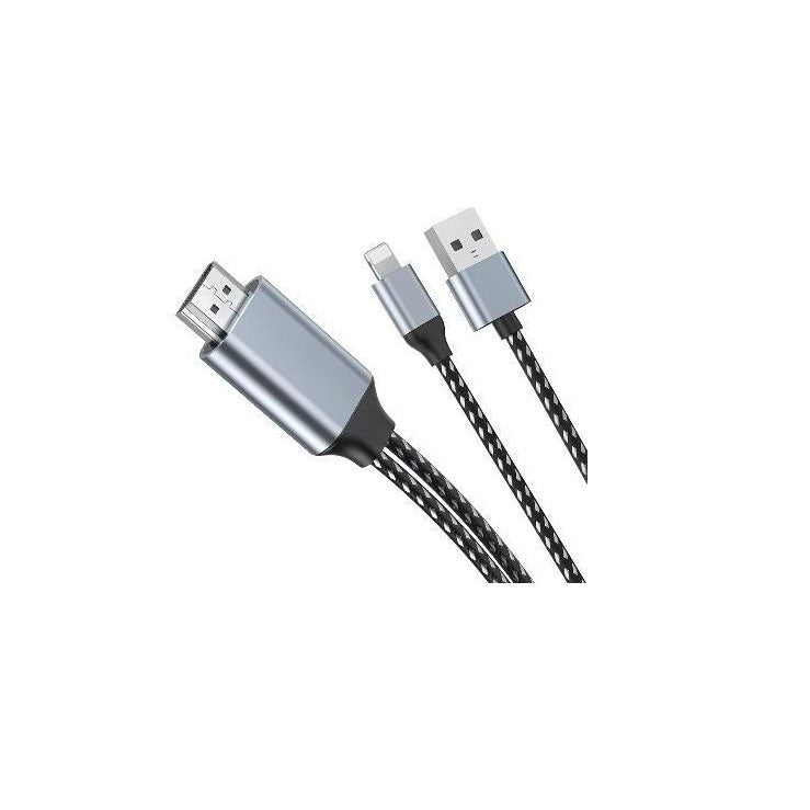 High-quality braided Lightning to HDMI and USB cable adapter, designed for screen mirroring from iPhone or iPad to TV or monitor. High-quality braided Lightning to HDMI and USB cable adapter, designed for screen mirroring from iPhone or iPad to TV or monitor.